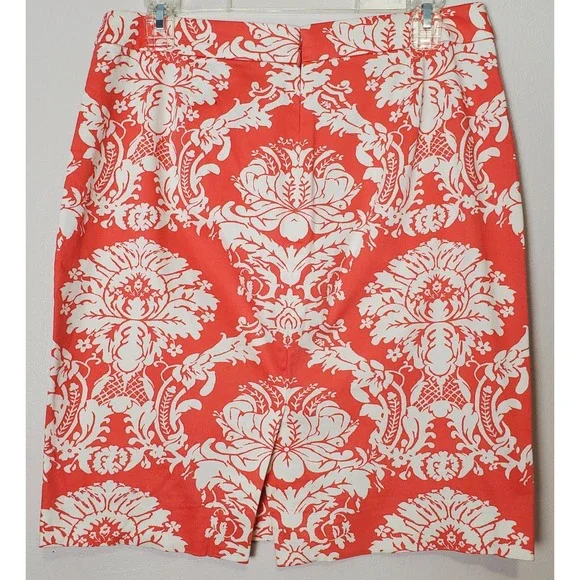 J Crew Pencil Skirt 6 Coral Coconut Girl Tropical Beachy Vacation Luau Hawaiian - Picture 2 of 9